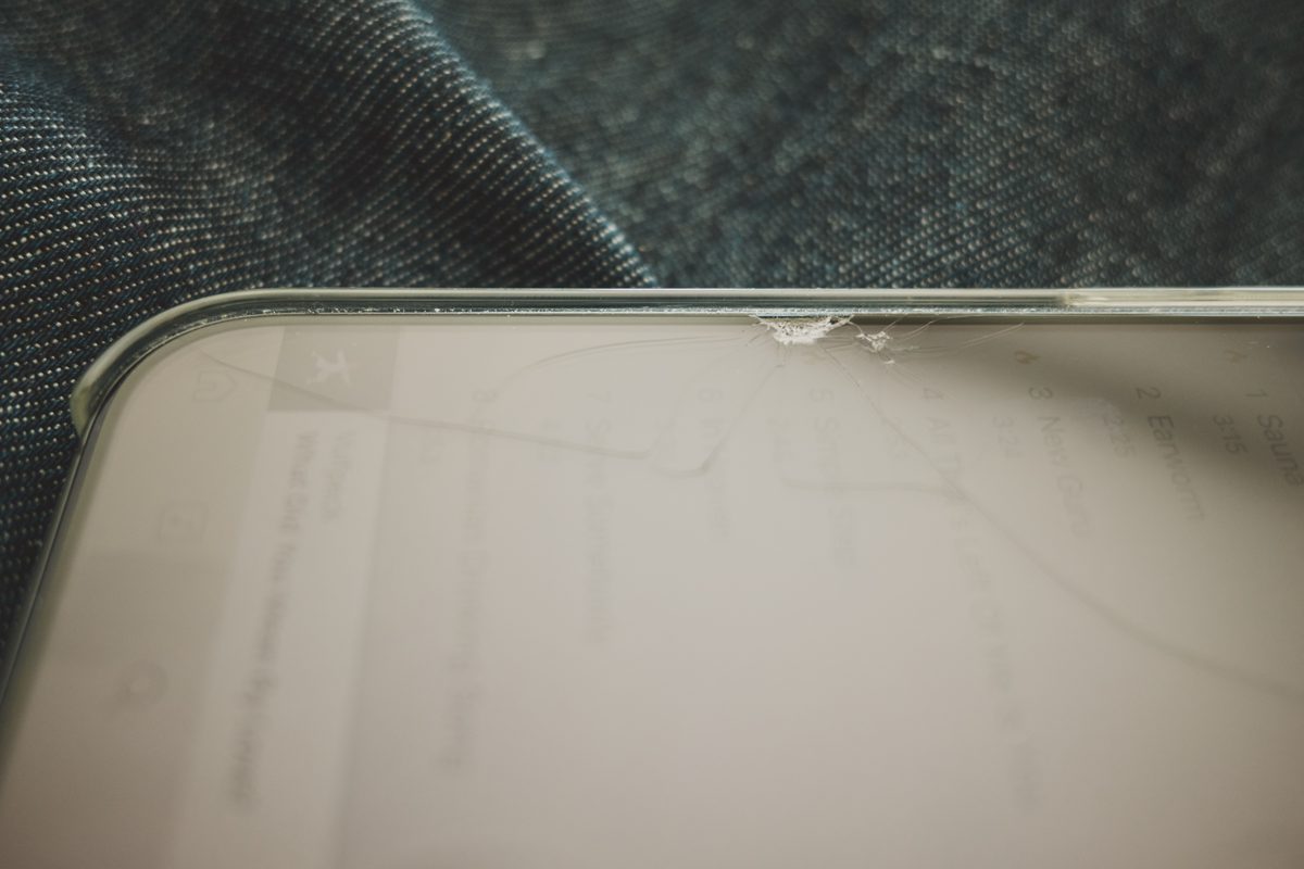 A shattered phone screen protector. Image Anthony Nelzin-Santos.